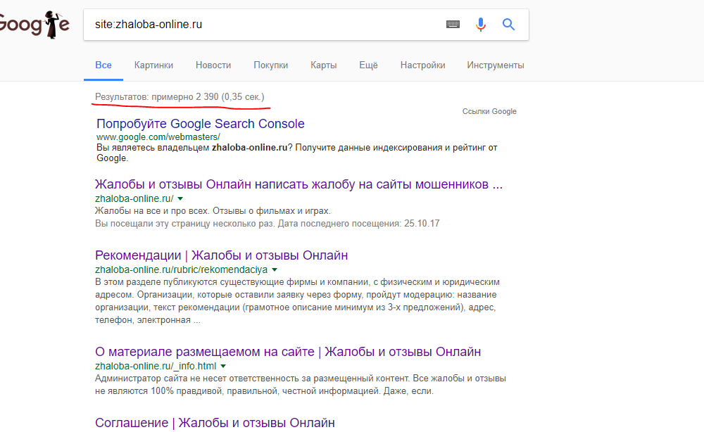 количество страниц сайта